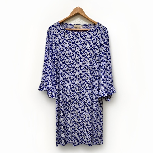 MICHAEL Michael Kors Purple Floral Carnation Print Dress, Flutter Sleeve, M - Picture 1 of 7